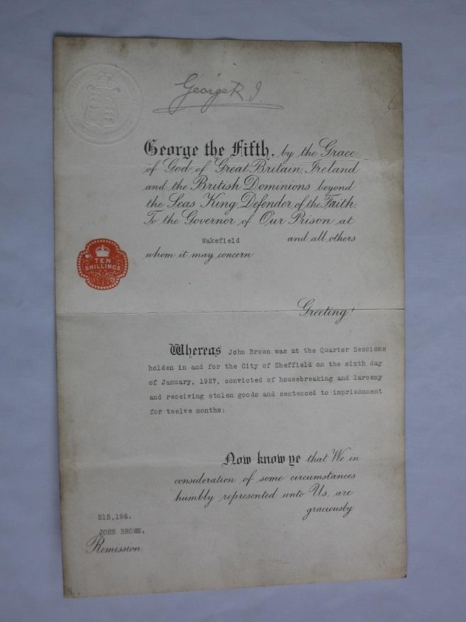 Hand Signed Double Sided Royal Pardon by King George V 1927