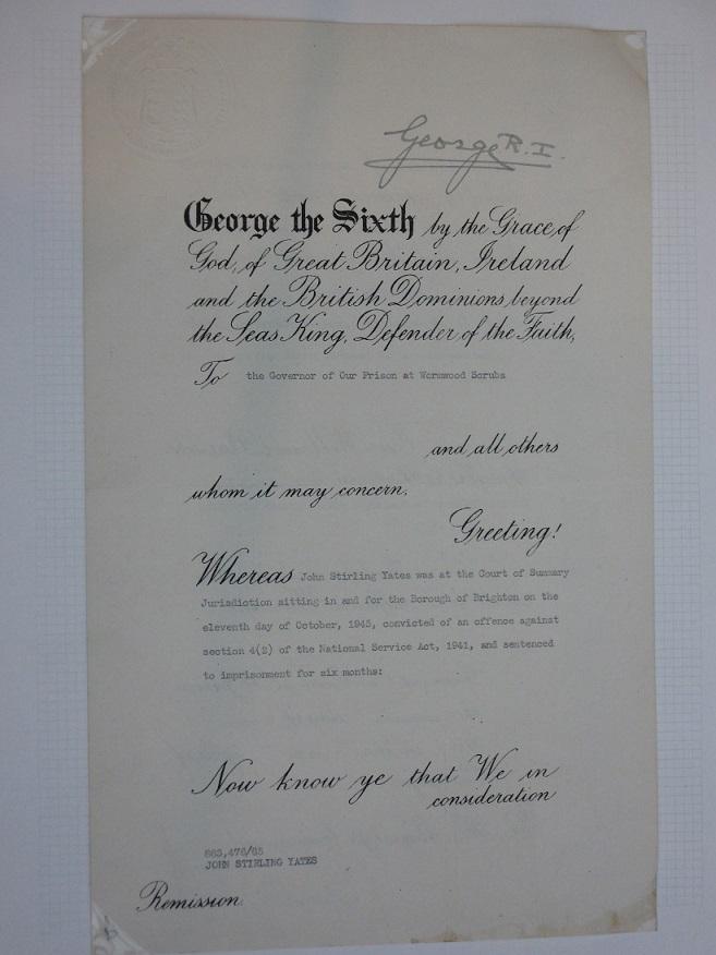 Signed King George VI Hand Signed Royal Pardon  1945.