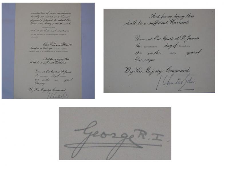 Signed King George VI Hand Signed Royal Pardon 1945.