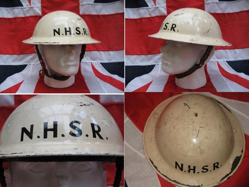 WWII Dated Brodie Helmet painted white with the N.H.S.R. to the front and revers