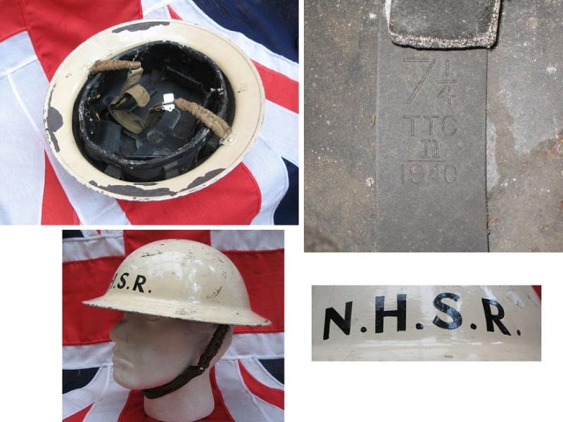WWII Dated Brodie Helmet painted white with the N.H.S.R. to the front and revers