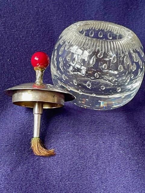 VICTORIAN ENGLISH STERLING SILVER TOP ROUGE CUT GLASS DISPENSER CHESTER 1898.