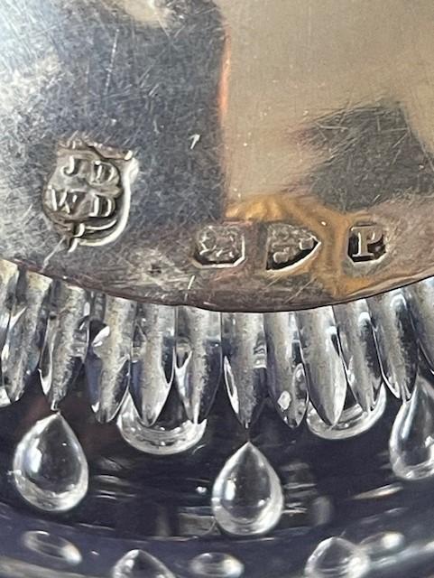 VICTORIAN ENGLISH STERLING SILVER TOP ROUGE CUT GLASS DISPENSER CHESTER 1898.