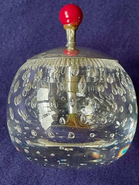 VICTORIAN ENGLISH STERLING SILVER TOP ROUGE CUT GLASS DISPENSER CHESTER 1898.