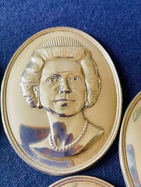 CASED ENGLISH ROYAL FAMILY HALLMARKED STERLING SILVER CAMEO COLLECTION SET BY JOHN PINCHES.