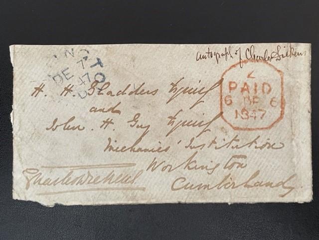 CHARLES DICKENS HAND WRITTEN, PART ENVELOPE AUTOGRAPH