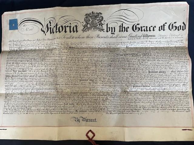 1875 BOXED PATENT DOCUMENT SET WITH QUEEN VICTORIA GREAT WAX SEAL OF THE RELM