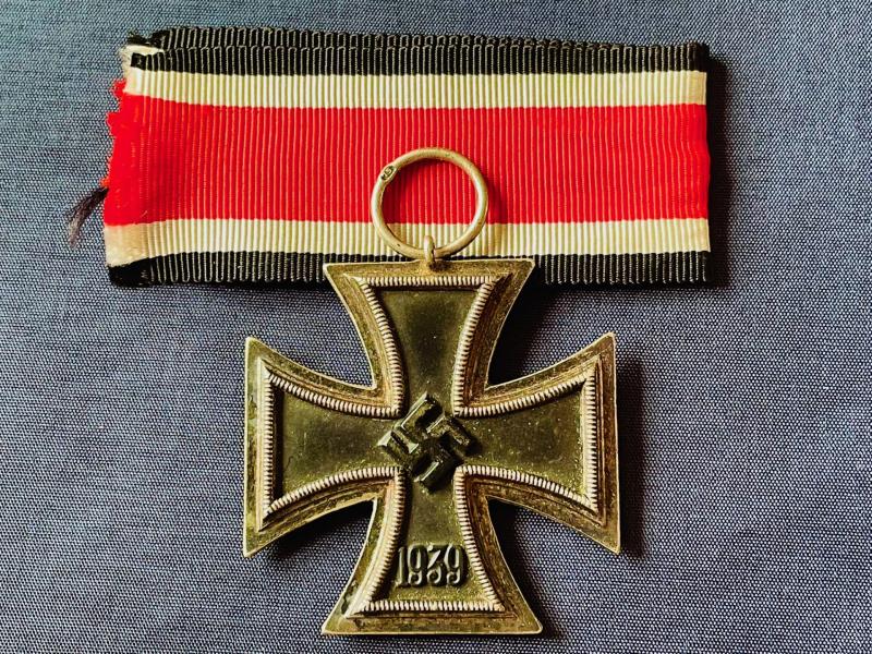 WWII GERMAN 2nd CLASS IRON CROSS RING STAMPED NO. 75 FOR JULIUS MAURER OBERSTEIN, SCARCE MAKER.