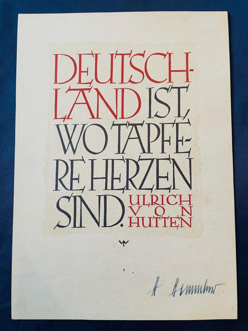 RARE WW2 Propaganda Poster of the NSDAP; Hand Signed by SS - Reichsfuhrer Heinrich Himmler.