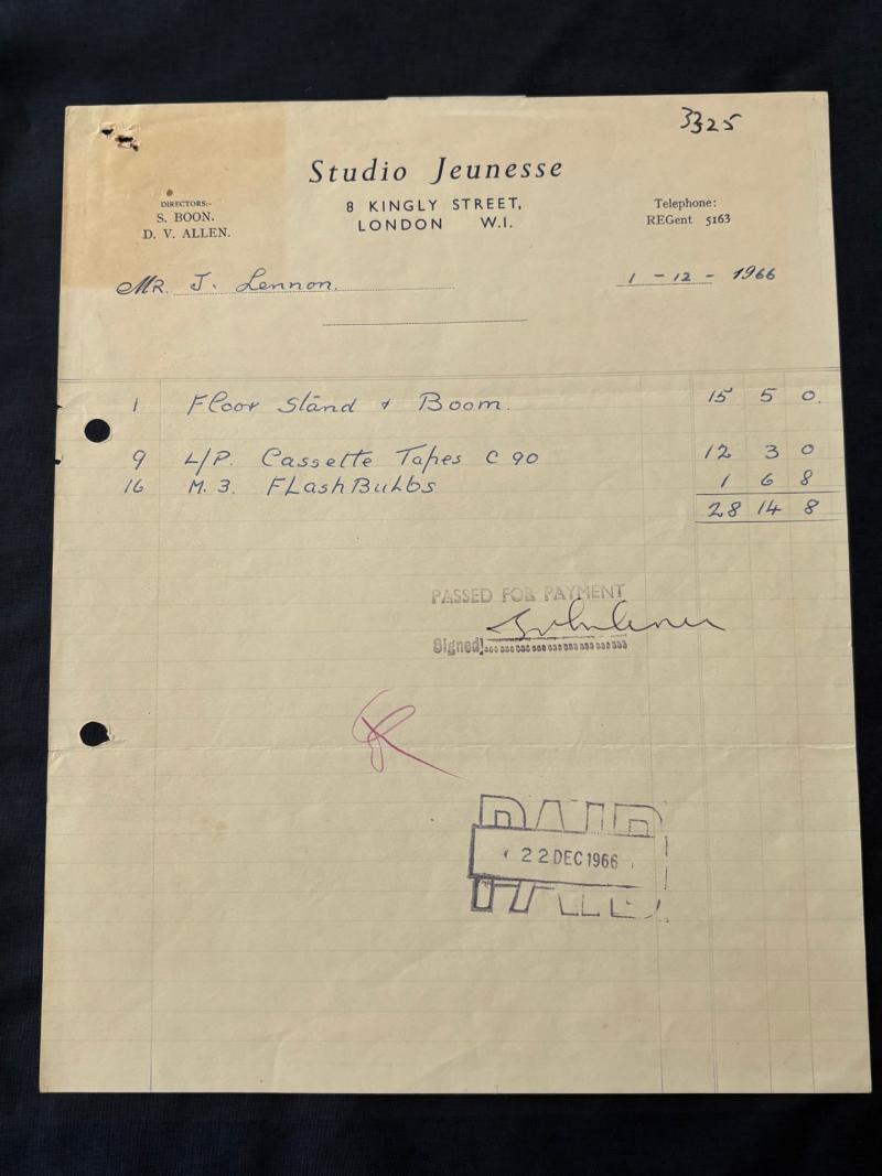 Very Rare John Lennon (Beatles) Hand Signed Receipt December 1st 1966.