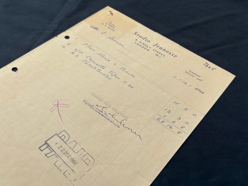 Very Rare John Lennon (Beatles) Hand Signed Receipt December 1st 1966.