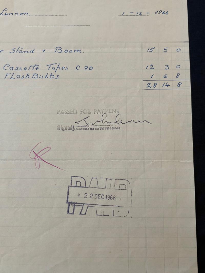 Very Rare John Lennon (Beatles) Hand Signed Receipt December 1st 1966.