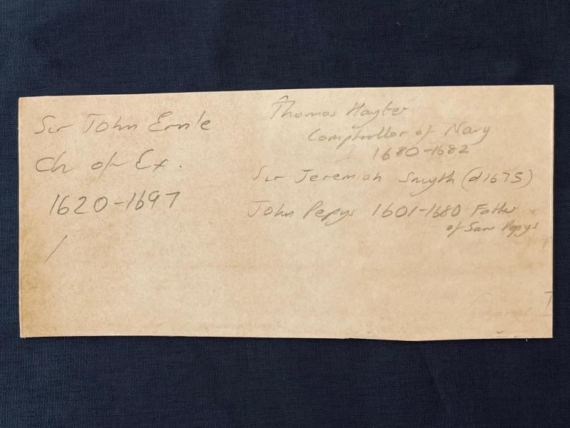 TOTALLY AUTHENTIC SAMUEL PEPYS AND JOHN PEPYS HAND INK SIGNATURES INCLUDING 7 OTHERS.  ADDITIONAL PHOTOS