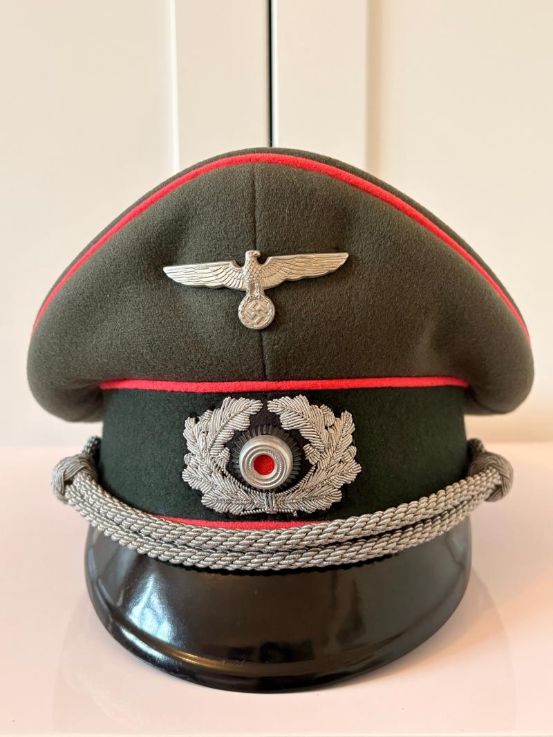Stunning WWII Third Reich Panzer officer's Visor Cap by prestigious Tailor Maker Wilhelm Holters Berlin Germany.