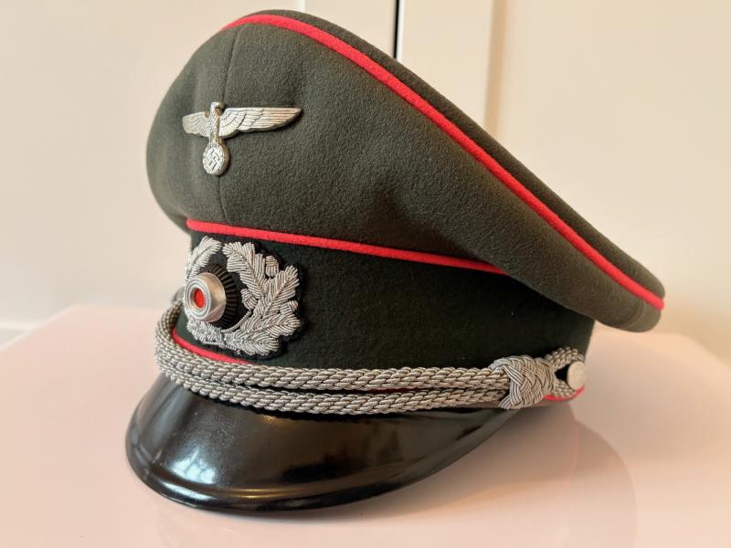 Stunning WWII Third Reich Panzer officer's Visor Cap by prestigious Tailor Maker Wilhelm Holters Berlin Germany.