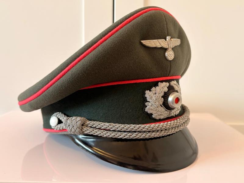 Stunning WWII Third Reich Panzer officer's Visor Cap by prestigious Tailor Maker Wilhelm Holters Berlin Germany.