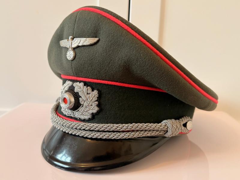 Stunning WWII Third Reich Panzer officer's Visor Cap by prestigious Tailor Maker Wilhelm Holters Berlin Germany.