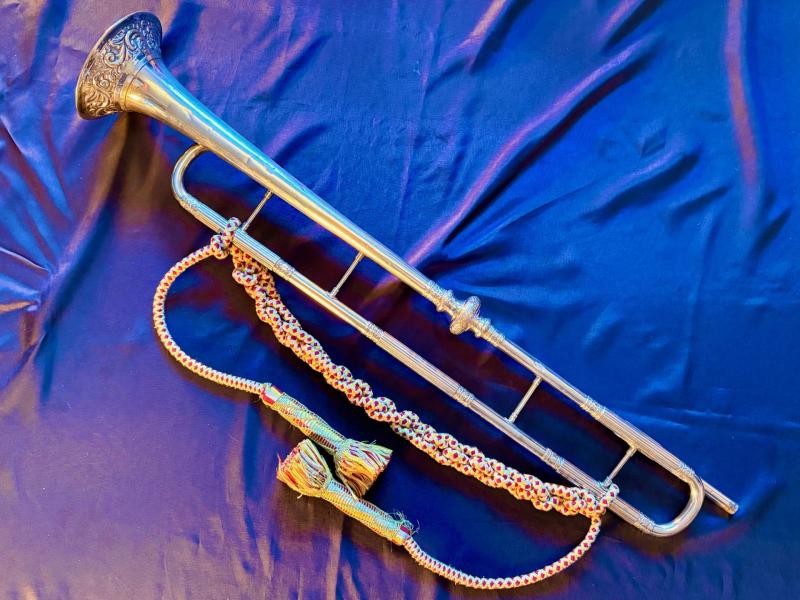 Authentic Rare Household Cavalry state trumpeter's ceremonial trumpet and tassels.
