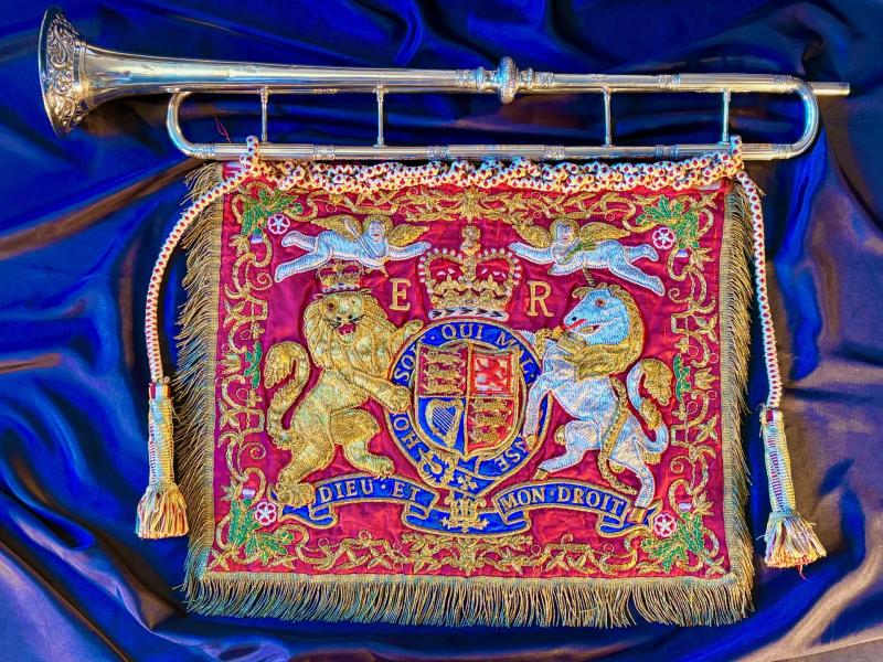 Authentic Elizabeth II Household Cavalry State Trumpeter's Ceremonial Trumpet Banner.