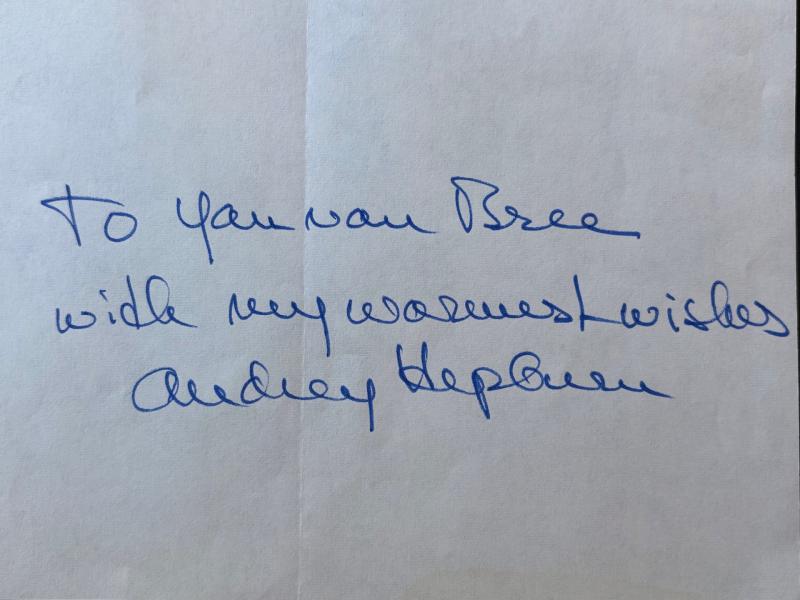 Rare Authentic Audrey Hepburn Hand Ink Signed autograph with a short inscription.
